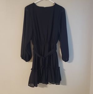 Black Long Sleeve Flouncy Dress